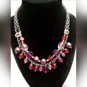 Napier Red Pink Purple Tones Acrylic Beaded Two Tier Necklace 16'-19'